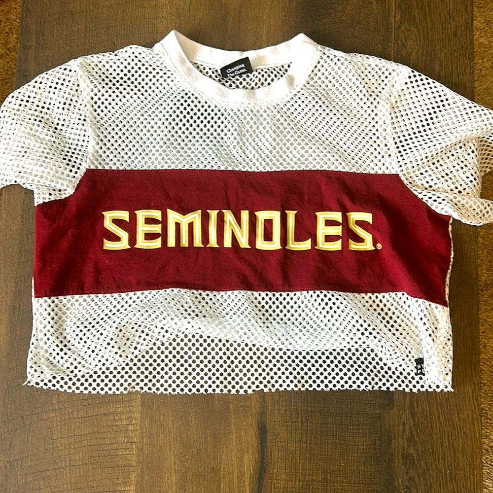 Florida State University gameday fishnet crop top in size extra small